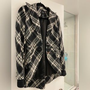 Smythe Black and White Wool Plaid Coat Size 4